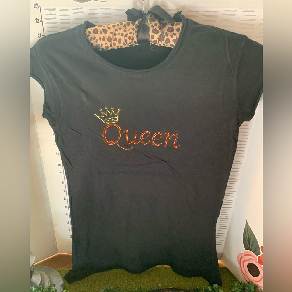 Queen Embellished Black Women's Tee Upcycled